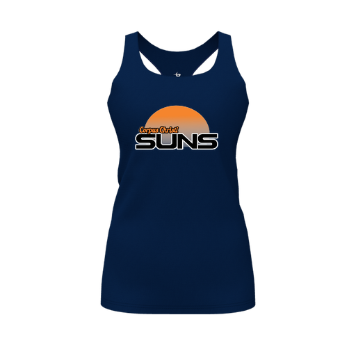 [CUS-DFW-RCBK-PER-NVY-FYS-LOGO1] Racerback Tank Top (Female Youth S, Navy, Logo 1)